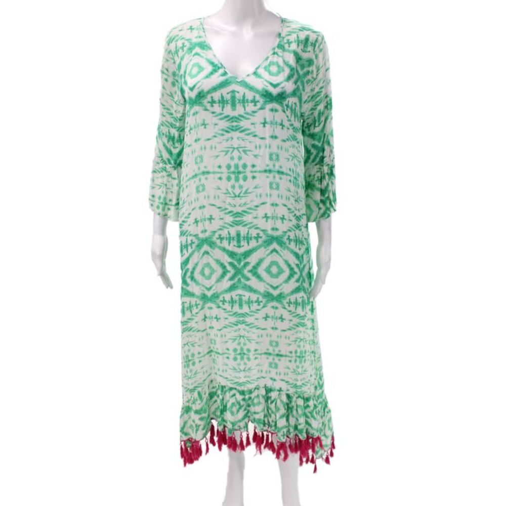 Ruby Yaya Women Multicolor Viscose V Neck Tie Dye Maxi Dress 3/4 Sleeve Size XS